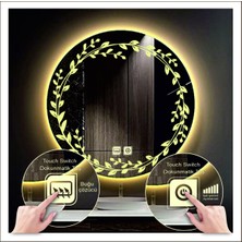 Dnr-Mirror60 Cm Günışığı Ledli Tasarım Kumlamalı Dokunmatik Tuşlu Buğu Önleyicili Banyo Aynası Makyaj Aynası