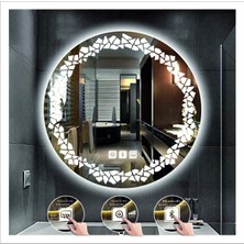Dnr-Mirror55 Cm Beyaz Ledli Tasarım Kumlamalı Dokunmatik Bluetoothlu Buğu Önleyicili Banyo Aynası Makyaj Ayna