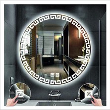 Dnr-Mirror60 Cm Beyaz Ledli Tasarım Kumlamalı Dokunmatik Tuşlu Buğu Önleyicili Banyo Aynası Makyaj Aynası