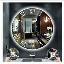 Dnr-Mirror50 Cm Beyaz Ledli Tasarım Kumlamalı Dokunmatik Tuşlu Buğu Önleyicili Banyo Aynası Makyaj Aynası