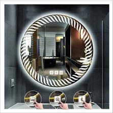 Dnr-MirrorDnr-Mirror 80 cm Beyaz Ledli Tasarım Kumlamalı Dokunmatik Bluetoothlu Buğu Önleyicili Banyo Aynası Makyaj Ayna