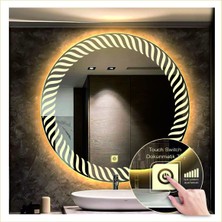 Dnr-Mirror90 Cm Günışığı Ledli Tasarım Kumlamalı Dokunmatik Tuşlu Banyo Aynası Makyaj Aynası Işıklı Ayna