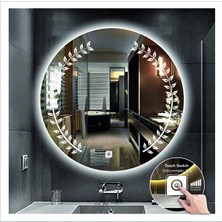Dnr-Mirror50 Cm Beyaz Ledli Tasarım Kumlamalı Dokunmatik Tuşlu Banyo Aynası Makyaj Aynası Işıklı Ayna