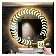 Dnr-Mirror60 Cm Günışığı Ledli Tasarım Kumlamalı Dokunmatik Tuşlu Banyo Aynası Makyaj Aynası Işıklı Ayna