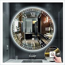Dnr-Mirror50 Cm Beyaz Ledli Tasarım Kumlamalı Dokunmatik Tuşlu Banyo Aynası Makyaj Aynası Işıklı Ayna