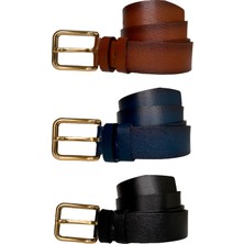 Goderi  Hakiki Deri 3'lü Set 4 cm Tek Parça Kadın Kot Kemeri Siyah, Lacivert, Kızıl Taba