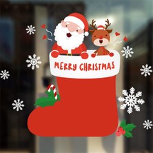Eğlence Marketi Yılbaşı Çizme Noel Baba ve Geyik Desenli Elektrostatik Sticker
