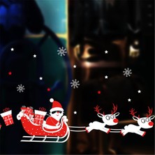 Eğlence Marketi Yılbaşı Desenli Noel Baba ve Geyikler Temalı Elektrostatik Sticker