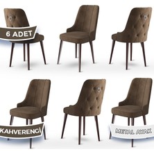 Canisa Concept Newa Serisi  Babyface Kumaş Kahve Metal Ayaklı Gümüş Halkalı 6 Adet Sandalye
