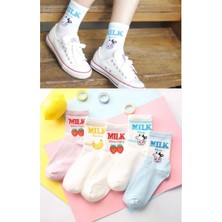 Worthy Socks 5 Çift Kadın Çok Renkli Milk Yazılı Desenli Yıkamalı Kolej Tenis Çorap