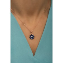 Nereze 925 Ayar Gümüş Lacivert Taşlı Lotus Çiçeği Kolye