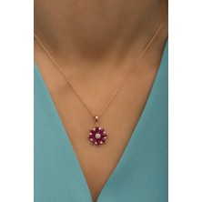 Nereze 925 Ayar Gümüş Kırmızı Taşlı Lotus Çiçeği Kolye