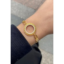 Erer Gümüş Gümüş Grek Model Çeyrek Altın Çerçevesi Bileklik