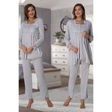 Effortt Model Gri Lohusa Pijama Takımı Sabahlıklı 2401GRI Effortt