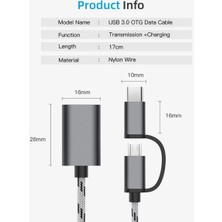USB Otg To Type-C Micro USB Data Şarj Çevirici Dönüştürücü Adaptör