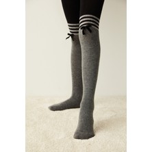 Kül Rengi Kız Çocuk Kurdele Külotlu Çorap