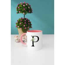 Çiçek Desenli P Harfli Kupa Bardak Pembe