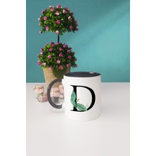 Çiçek Desenli D Harfli Kupa Bardak Siyah