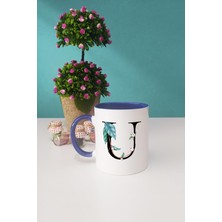 Hedizu Çiçek Desenli U Harfli Kupa Bardak Lacivert