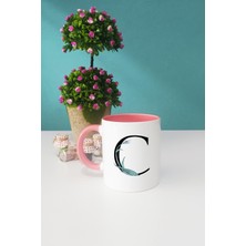 Çiçek Desenli C Harfli Kupa Bardak Pembe