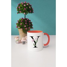 Çiçek Desenli Y Harfli Kupa Bardak Turuncu