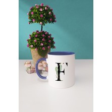 Hedizu Çiçek Desenli F Harfli Kupa Bardak Lacivert