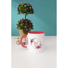 Hedizu Çiçekli W Harfli Kupa Bardak Kırmızı