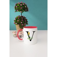 Çiçek Desenli V Harfli Kupa Bardak Kırmızı