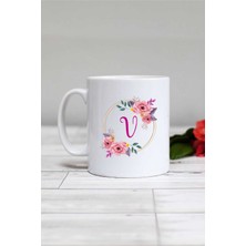 Hedizu Çiçekli V Harfli Kupa Bardak Beyaz