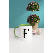 Çiçek Desenli F Harfli Kupa Bardak Yeşil