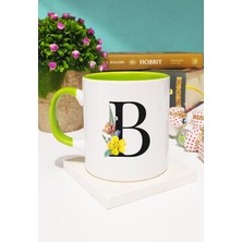 Hedizu Çiçekli Harf Tasarımlı B Kupa Bardak Yeşil