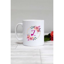 Çiçekli Z Harfli Kupa Bardak Beyaz