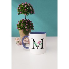 Çiçek Desenli M Harfli Kupa Bardak Lacivert