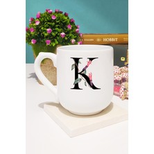 Çiçek Desenli K Harfli Kupa Bardak Oval