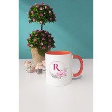 Hedizu Çiçekli R Harfli Kupa Bardak Turuncu