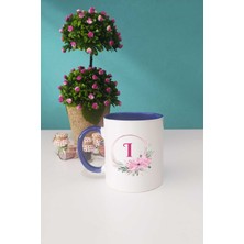 Çiçekli I Harfli Kupa Bardak Lacivert