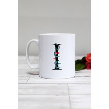 Çiçek Desenli I Harfli Kupa Bardak Beyaz