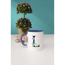 Hedizu Çiçek Desenli L Harfli Kupa Bardak Lacivert