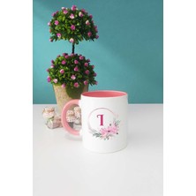 Çiçekli I Harfli Kupa Bardak Pembe