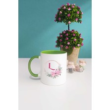 Hedizu Çiçekli L Harfli Kupa Bardak Yeşil