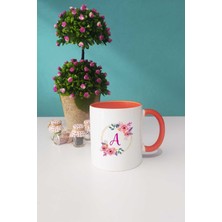 Hedizu Çiçekli A Harfli Kupa Bardak Turuncu