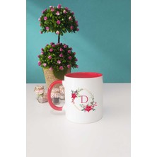 Çiçekli D Harfli Kupa Bardak Kırmızı