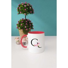 Çiçekli G Harfli Kupa Bardak Kırmızı