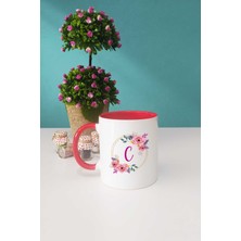 Çiçekli C Harfli Kupa Bardak Kırmızı