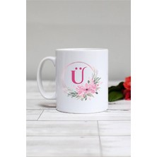 Hedizu Çiçekli Ü Harfli Kupa Bardak Beyaz