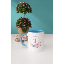 Çiçekli I Harfli Kupa Bardak Mavi