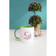 Çiçekli C Harfli Kupa Bardak Yeşil