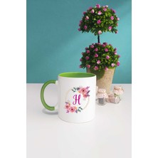 Hedizu Çiçekli H Harfli Kupa Bardak Yeşil