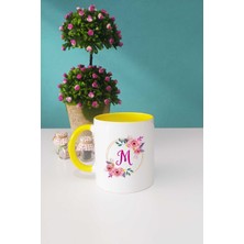 Çiçekli M Harfli Kupa Bardak Sarı