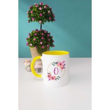 Hedizu Çiçekli O Harfli Kupa Bardak Sarı